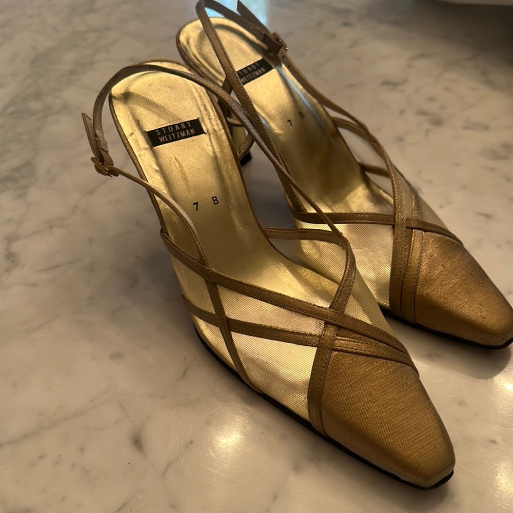 Stuart Weitzman gold strappy heels- great condition!